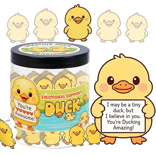 DEARMINE Positive Duck Jar with 60 Daily Affirmation Cards, Emotional Support Gift, Duck Gift for Women, Birthday for Girls, Inspirational Gifts for Women, Back to School Student Present - color: Positive Duck