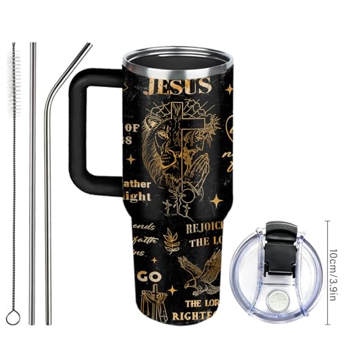 Christian Man Of God Tumbler for Men Jesus Religious Stainless Steel Insulated Coffee Cup God Mug 40oz with Handle and Straw Keeps Drinks Cold & Hot - color: Christian/Goose