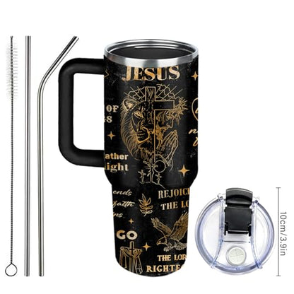 Christian Man Of God Tumbler for Men Jesus Religious Stainless Steel Insulated Coffee Cup God Mug 40oz with Handle and Straw Keeps Drinks Cold & Hot - color: Christian/Goose