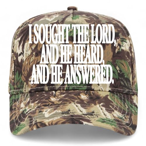 I Sought The Lord and He Heard and He Answered Hat - color: Woodland Camo