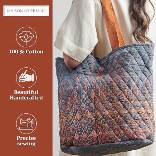 Maison d' Hermine Shopping Bags Cotton Quilted Tote Bag with Zipper Pockets - color: 022 - Imperfection