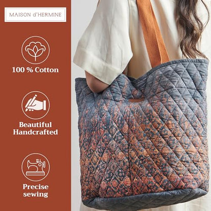 Maison d' Hermine Shopping Bags Cotton Quilted Tote Bag with Zipper Pockets - color: 022 - Imperfection
