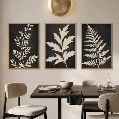 Boho Black Tan Fern Leaf Framed Canvas Wall Art Set -24"x36"x3 - color: Black Fern Wall Art, size: 24"L x 36"W