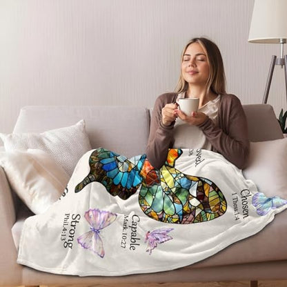 Christian Gifts for Women Birthday, Butterfly Christian Blanket 80"x60" - color: Christian Gifts-butterflies, size: 80"x60"