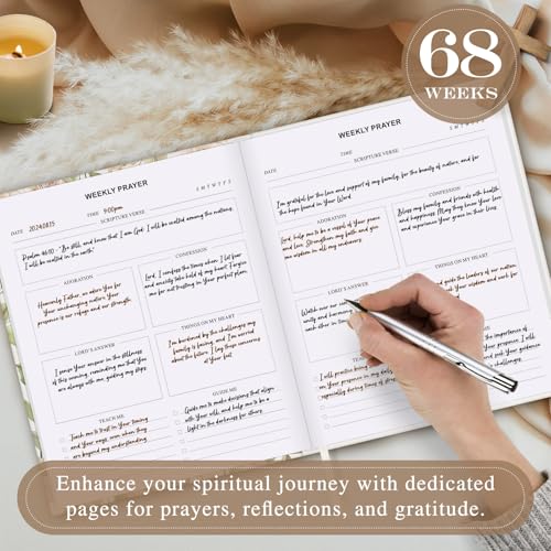 Lanpn Bible Prayer Journal for Woman, 68 Weeks Bible Study Journal Christian Prayer Planner Notebook with Scripture Verse, Daily Devotional Stuff, Christian Religious Faith Gifts, Leather Hardcover - color: Bible-31:25