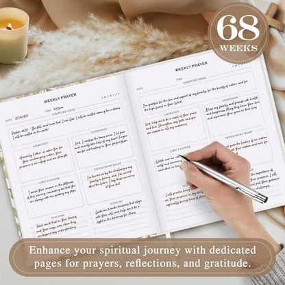 Lanpn Bible Prayer Journal for Woman, 68 Weeks Bible Study Journal Christian Prayer Planner Notebook with Scripture Verse, Daily Devotional Stuff, Christian Religious Faith Gifts, Leather Hardcover - color: Bible-31:25
