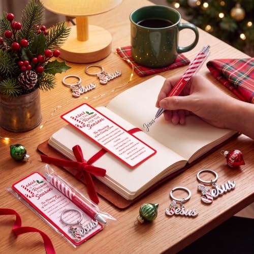 Motiskyy 24 Set Christmas Christian Gifts Candy Cane Jesus Pen Bookmark - style: Candy Cane