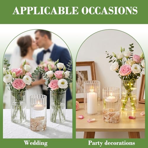 12 pcs Ribbed Glass Cylinder,6 inch Flower Vases for Centerpieces - size: Ribbed-12PCS