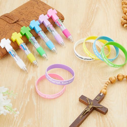 Kosiz 72 Pcs Sunday School Prizes, 36 Bible Verse Jesus Bracelets 36 Cross Ballpoint Pens, Religious Gifts Bulk for Christian Party Favors, Church Events, Vbs, Christian Gifts for Back to School