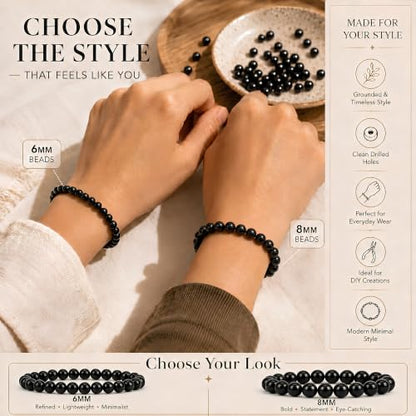 Cherry Tree Collection 100PCS 6mm Black Obsidian Round Bead Craft Kit - color: black obsidian, size: 6mm