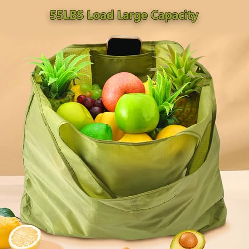 Reusable Shopping Bags - Foldable Extra Large Waterproof Grocery Tote Bag, Washable 55LBS Shoulder Bag