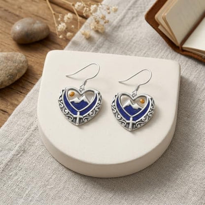 AOBOCO 925 Silver Mustard Seed Cross Heart Dangle Drop Earrings Women - color: Silver-Lapis Lazuli