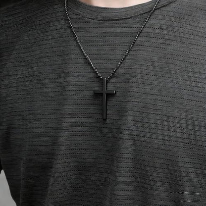 Cross Necklace for Men,Stainless Steel Christian Pendant Jewelry - color: B-black-60cm chain