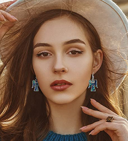 Angel Earrings Jewelry - Authentic Dangle Hook Earrings Made with Natural Paua Abalone Shell - Unique Colorful Jewel For Women & Teens For Daily, Casual & Formal Occasions