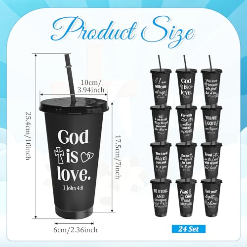 Cinrobiye 24 Pack Christian Tumblers with Lids and Straws, 24 oz Bible Verse Plastic Cups Bulk, Religious Church Gifts for VBS, Sunday School, Bible Study, Baptism and Church Party Favors(Black) - color: Black