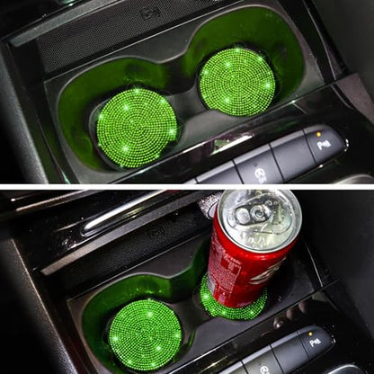 ToBeQueen Green Car Cup Coasters, 4 Pack Crystal Rhinestone Diamond Bling Car Coasters Universal Anti-Slip Shockproof Car Cup Holder Coaster Auto Interior Accessories for Women Girl, Grass Green - color: J-grass Green