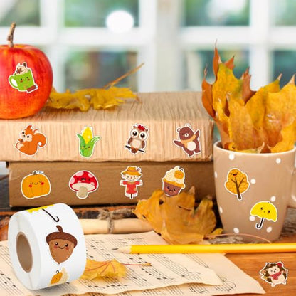 BeYumi Cute Fall Sticker Roll - 1000Pcs Fall Stickers in 2 Rolls for Kids - style: Cute Fall