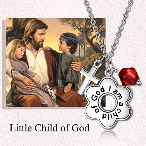 AOBOCO 925 Sterling Silver I Am a Child of God Daisy Necklace Jewelry Birthday Birthday Baptism Communion Gifts for Girls - color: Simulated Garnet