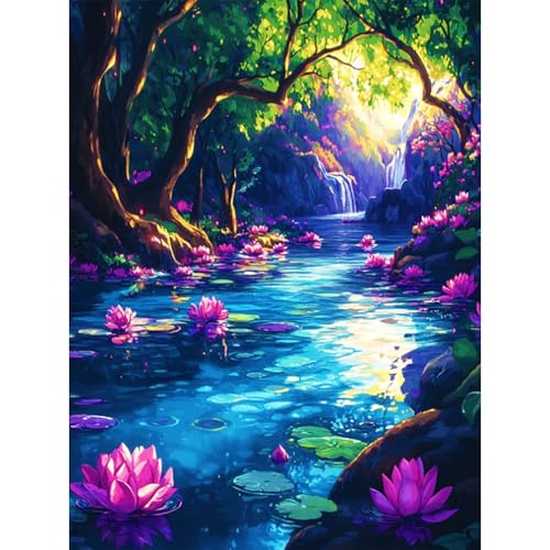 Diamond Art Kits for Adults, Lotus Pond Diamond Painting Kit, 12x16 Inch - color: CYDP1P03