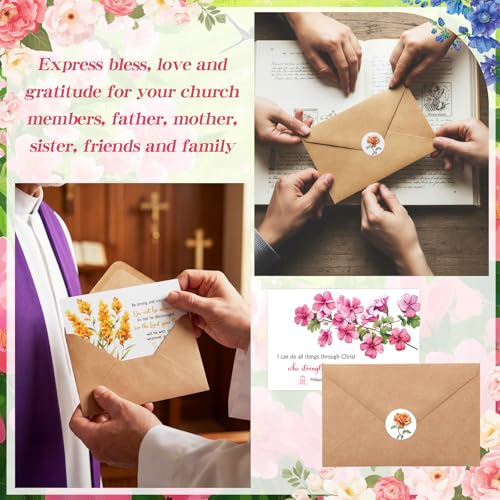 50 Sets Floral Christian Greeting Cards Bulk with Envelopes Stickers Mothers Day Scripture Cards with Bible Verses Inspirational Religious Thinking of You Card for Women Church Blessing Gift - style: Floral
