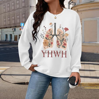Christian Jesus Sweatshirts for Women YHWH God Bible Verse Sweatshirt Faith Long Sleeve Shirts Religious Pullover - color: White, size: Small