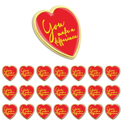 20/50/100 Pack You Make a Difference Lapel Pins Bulk - Red Heart Brooch Love Inspirational Badge Pin for Men Women Clothes Bags Hats