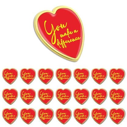 20/50/100 Pack You Make a Difference Lapel Pins Bulk - Red Heart Brooch Love Inspirational Badge Pin for Men Women Clothes Bags Hats