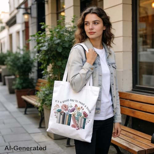 Canvas Tote Bag Aesthetic, It's A Good Day to Read A Book, Reusable Grocery Shopping Bags, Aesthetic Canvas Tote Bag for Shopping Grocery, Beautiful And Delicate Gifts - color: Style 09