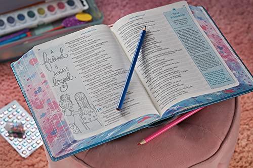 Inspire Bible for Girls NLT (Hardcover LeatherLike, Blue): The Bible for Coloring & Creative Journaling