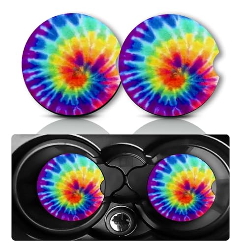 2Pcs Tie Dye Car Coasters,2.75" Neoprene Rubber Cars Cup Holder Coasters - color: Color Tie Dye