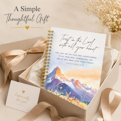 JMICTUB Mountain Christian Spiral Notebook 5.5x8.3, Trust in the Lord with All Your Heart Proverbs 3:5-6 Bible Verse Hardcover Lined Journal - color: Spiral notebook-03