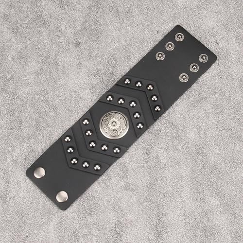 GelConnie Punk Leather Cuff Bracelet Adjustable Straps Wrap Bracelets Arm Armor Cuff Gothic Leather Wristbands for Men, Women - color: MLPB100-Black