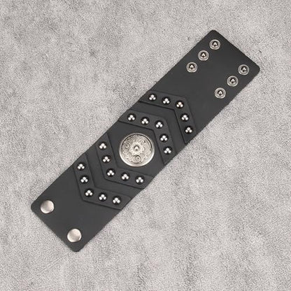 GelConnie Punk Leather Cuff Bracelet Adjustable Straps Wrap Bracelets Arm Armor Cuff Gothic Leather Wristbands for Men, Women - color: MLPB100-Black
