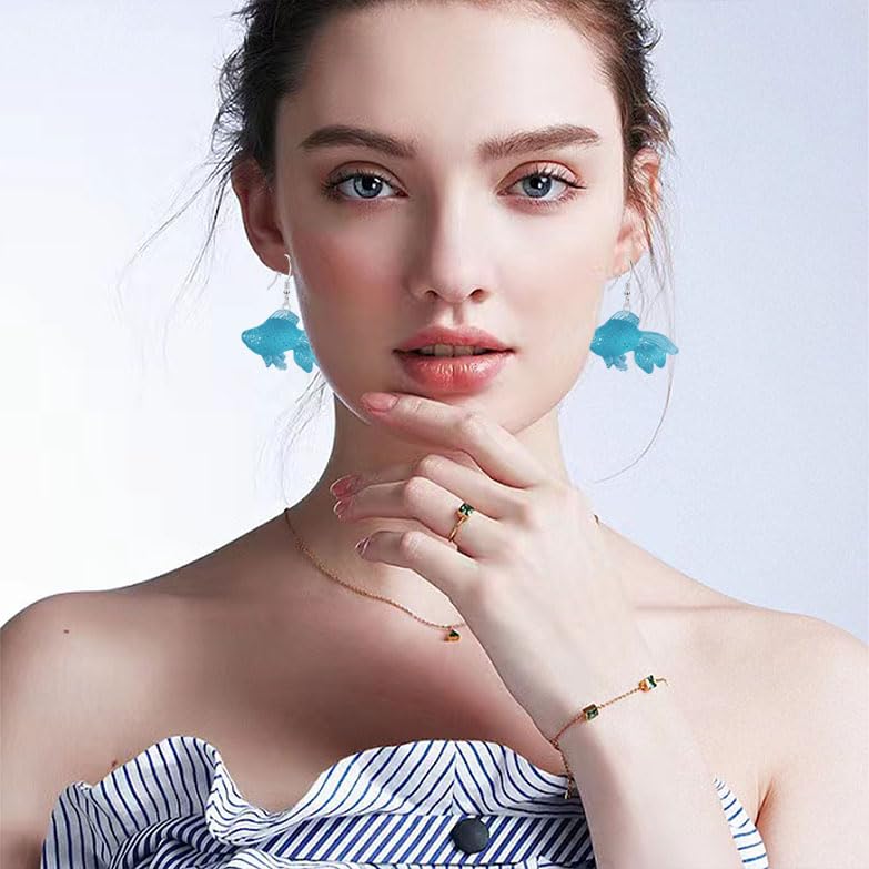 Anmpab Beach Funny Cute Goldfish Dangle Drop Earrings Lovely Resin Transparent Fish Earrings for Women - color: Blue