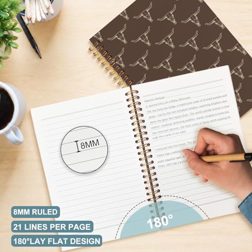 Brown Western Spiral Notebook，Cowboy Gifts for Men,Western Office Supplies - color: White Longhorn Skull Western