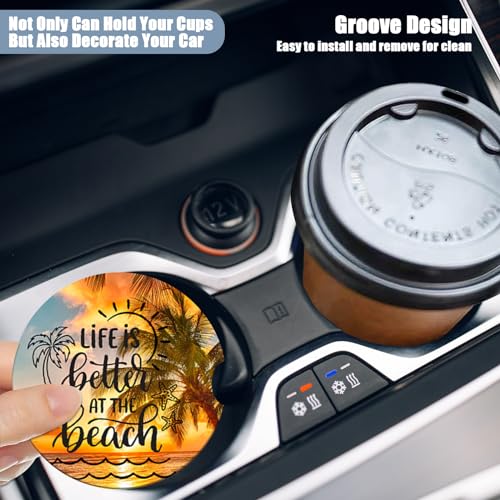 Cup Holders Car Coasters - Sea Beach Palm Tree Absorbent Ceramic Coaster, Drink Cup Holder Coasters, Auto Accessories for Women & Men, Pack of 2 - color: Life is Better at the Beach