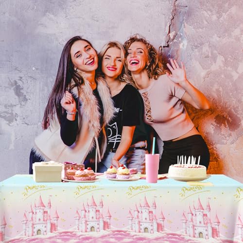 3Pcs Princess Party Tablecloths, Disposable Pink Castle Plastic Table Cover - color: Princess