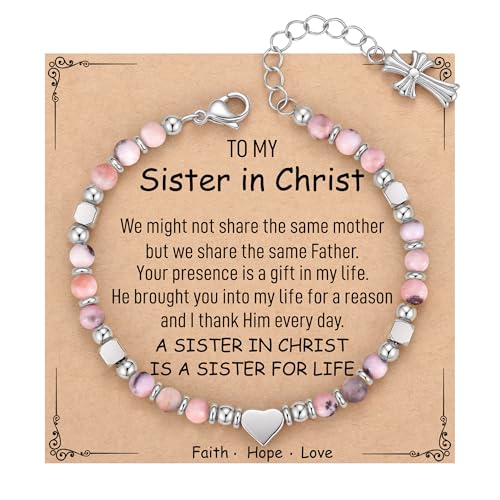TONY & SANDY Christian Gifts for Women, Religious Cross Bracelet Faith Jewelry, Confirmation Baptism Christmas Birthday Gifts for Women, Unique Gifts for Teens Girls Kids Adults - style: Sister in Christ - Jasper