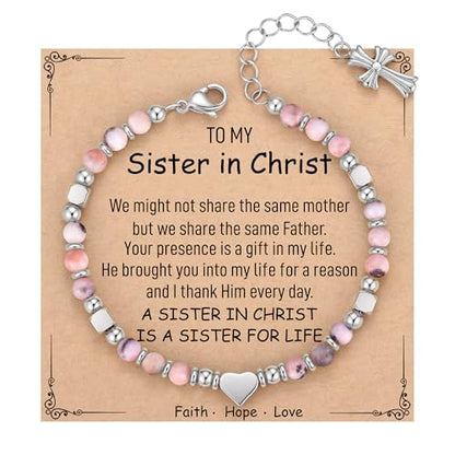 TONY & SANDY Christian Gifts for Women, Religious Cross Bracelet Faith Jewelry, Confirmation Baptism Christmas Birthday Gifts for Women, Unique Gifts for Teens Girls Kids Adults - style: Sister in Christ - Jasper