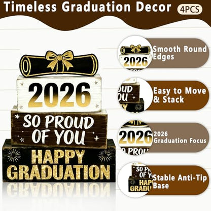 2026 Graduation Table Decorations Class of 2026 Senior Tiered Tray Decor Wooden Happy Graduation Signs Farmhouse Congrats Grad Tabletop Party Centerpiece for Tables Wooden Sign for Home Decor - style: Grad Cap
