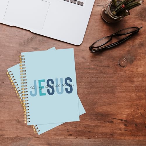 KAOWT Boho Christian Notebook Journal, Bible Notebooks for Note Taking, Christian Gifts for Women, Prayer Scripture Journal, Jesus the Way the Truth the Life Hardcover Spiral Notebook 5.5x8.3in Blue - color: notbook bible-jesus blue