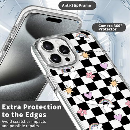 for iPhone 13/14 Case [Compatible with Magsafe],Girls Women Clear Magnetic Case Silicone Shockproof Protective Cover with Pattern Checkerboard Flowers - color: Checkerboard Flowers, size: iPhone 13/14