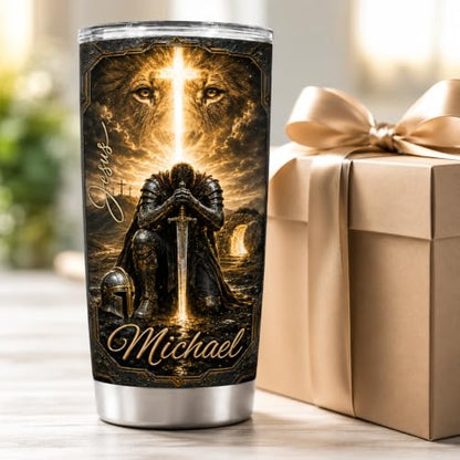 Personalized Christian Gifts For Men - Man Of Faith Warrior Christ A Child Of God Tumbler V6 - Religious Faith Bible For Dad, Husband, Grandpa on Fathers Day, Christmas, Birthday - color: CH-VAR-06