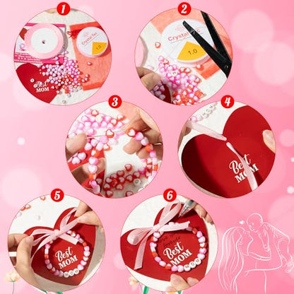 BeYumi Mom Bracelet Craft Kit - 24 Pack Mother's Day Mom Letter Heart Beads Bracelets with Heart Gift Cards and Bags DIY Thankful Craft Kit to Mothers School Classroom Party Fun Activities Ages 6-12 - style: MOM
