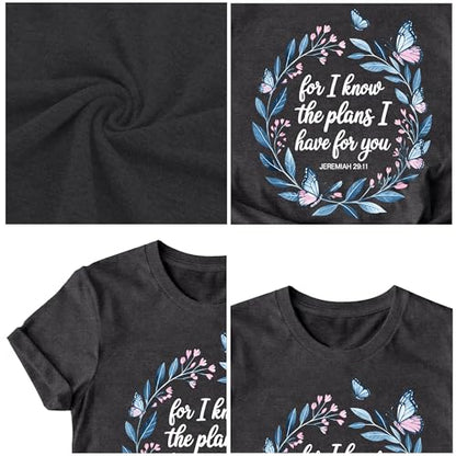 LBP Womens Christian Wildflowers Shirts Grow in Grace Shirt Bible Verse Faith-Based Tee Tops - color: Grey1, size: Small