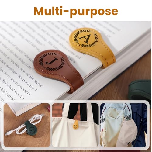 MOTEERLLU Personalized Magnetic Leather Bookmark,Initial,Brown-E - style: Brown-E