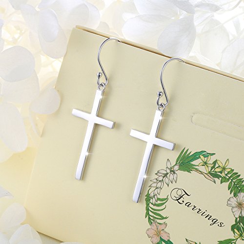 DAOCHONG S925 Sterling Silver Cross Dangle Earrings Religious Jewelry