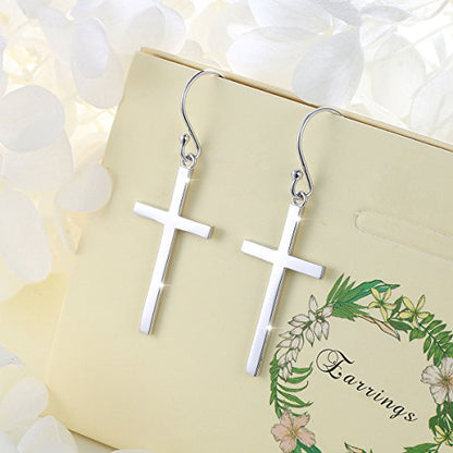 DAOCHONG S925 Sterling Silver Cross Dangle Earrings Religious Jewelry