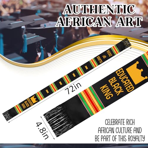 Geyoga Graduation Stole Kente Stole Black Authentic African Art 72" x 4.8" for Adult College Unisex Grads Celebrate - style: Educated Black King