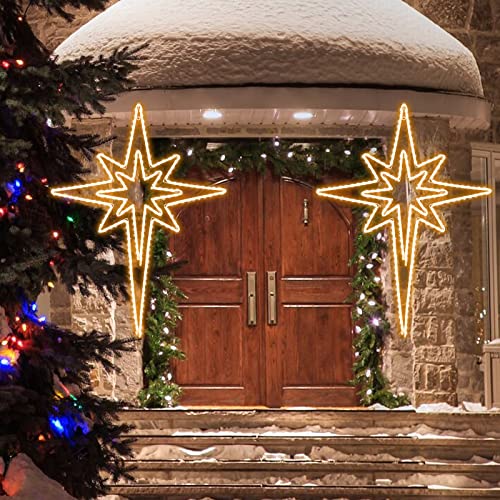 Large 43"x32" Twinkle Bethlehem Star Neon Motif Pre-lit 216 Super-Bright LED Outdoor Christmas Decoration with 11 Functions and Timer Waterproof for Outdoor Home Party Wall(Warm White) - size: Ultra-Large 43"x32" Warm white